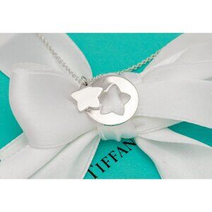 Tiffany & Co. Necklace Vintage Double Star Cutout Pendant 15mm Silver 16" Chain